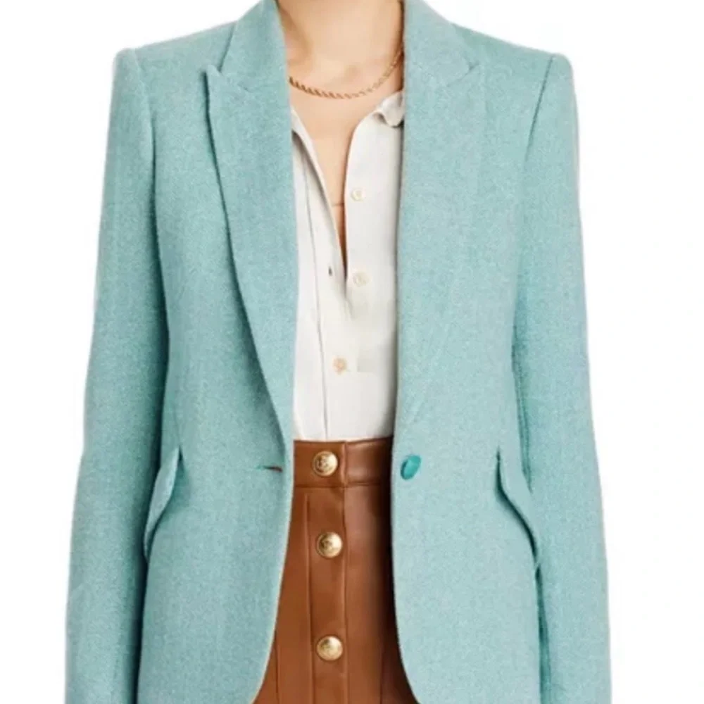 L'AGENCE Chamberlain Herringbone Mint Blue Green Blazer - Picture 4 of 15